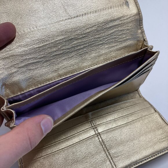 Vintage Coach Rare Ashley Floral Iris Tri-Fold Wallet Canvas and Leather Gold - Picture 9 of 12